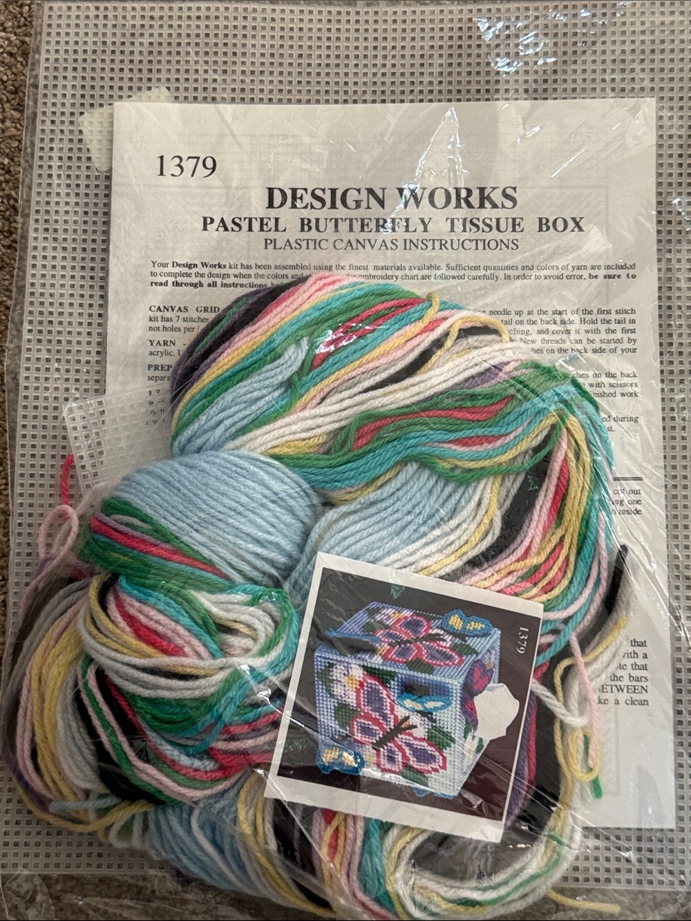 Pastel Butterfly Tissue Box needlepoint craft Kit - Multicolor